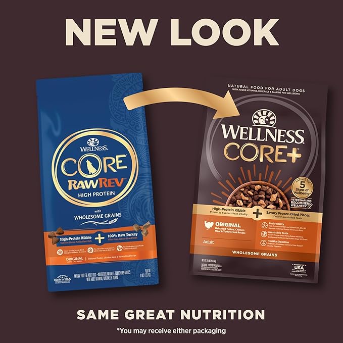 Wellness CORE+ Grained Dry Dog Food, Original Turkey & Chicken with Freeze Dried Turkey Recipe, 20 Pound Bag
