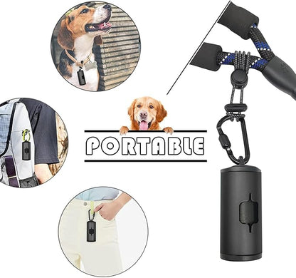 Metal Dog Poop Bags Holder Aluminum Poo Bags Dispenser with Pet Waste Bags 3 Leash Clasp and Elastic Rope for Used Bags(1 Holder 135 Bags,Black)