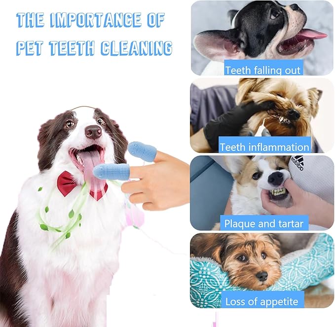 360 Round Dog Finger Toothbrush, Silicone Soft Bristle Dog Toothbrush for Teeth Cleaning,4 Pack Dog Tooth Brushing Kit for Small Medium Large Breed,Durable Toothbrush for Pet Dog Dental. (Blue/Yellow)