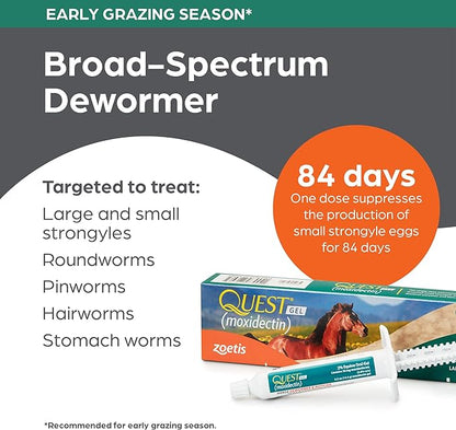 Quest Gel Moxidectin Horse Dewormer, Early Grazing Season recommended for Horses and Ponies 6 months and older, 0.5oz Sure-Dial Syringe