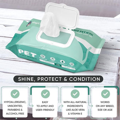 MAGICARE Grooming Wipes for Dogs & Cats - 400 Dog Wipes for Cleaning Paws, Ears and Butt - Unscented Deodorizing Pet Wipes for Dogs with Sensitive Skin - Proudly Made in USA