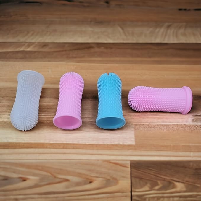 Dog Toothbrush Tooth Brushing Kit, Finger for Teeth Cleaning & Dog Dental Care, Cat Dogs Small Breed, Medium Large Dogs, Cleaning & Care, 4 Packs - Ergonomic with Surround Bristles