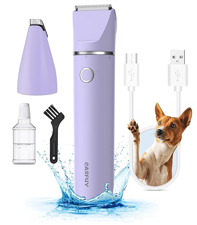 Casfuy Cordless Dog Paw Trimmer - Low Noise Small Dog Clippers with Double Blades USB Rechargeable Grooming Clipper for Dogs Cats and Small Pets for Trimming Hair Around Paws, Eyes, Ears, Face, Rump