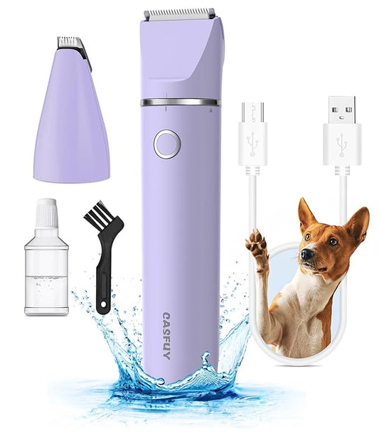 Casfuy Cordless Dog Paw Trimmer - Low Noise Small Dog Clippers with Double Blades USB Rechargeable Grooming Clipper for Dogs Cats and Small Pets for Trimming Hair Around Paws, Eyes, Ears, Face, Rump