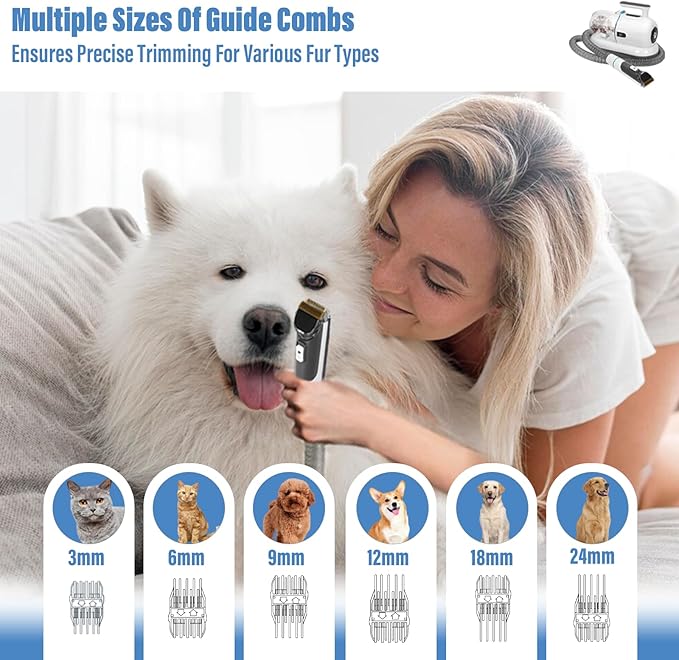 S7 Dog Grooming Vacuum & Dog Grooming Kit, 1.8L Powerful Dog Vacuum Cleaner with Dog Clippers and Deshedding Brush 5 Grooming Tools Dog Grooming Kit,for Dogs, Cats and Other Animals (White)