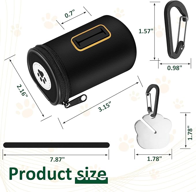 RASSE Dog Poop Bags Dispenser - Dog Poop Bags Holder for Leash Attachment - Zipper Pouch with Carabiner Clip, 1680D Nylon Oxford Waste Bag Dispenser & Handfree Holder Metal