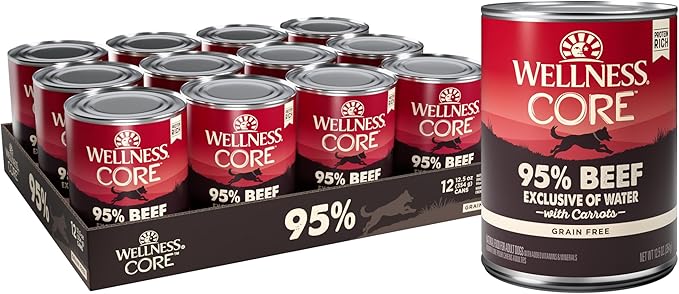 Wellness CORE 95% Natural Wet Grain Free Canned Dog Food, Beef & Carrots,12.5-Ounce Can (Pack of 12)
