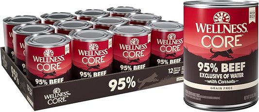 Wellness CORE 95% Natural Wet Grain Free Canned Dog Food, Beef & Carrots,12.5-Ounce Can (Pack of 12)
