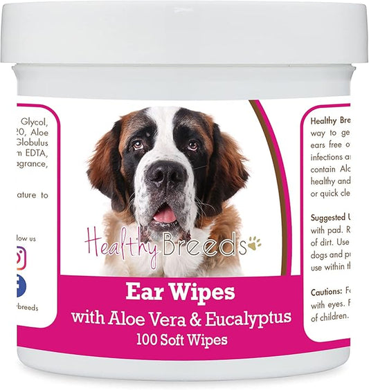 Healthy Breeds Saint Bernard Ear Cleaning Wipes with Aloe & Eucalyptus for Dogs 100 Count