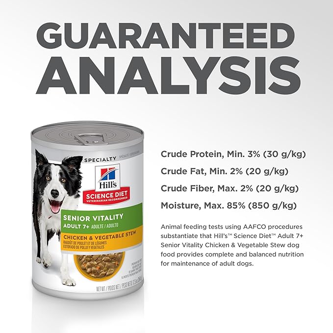 Hill's Science Diet Senior Vitality, Senior Adult 7+, Senior Premium Nutrition, Wet Dog Food, Chicken & Vegetables Stew, 12.5 oz Can, Case of 12