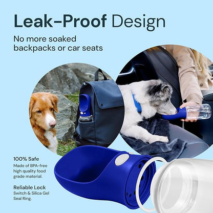 MalsiPree Dog Water Bottle Portable – Leak Proof and Lightweight Water Bottle for Dogs – Dog Travel Water Bottle with Bowl – Dog Walking Accessories (12OZ, Navy Blue)