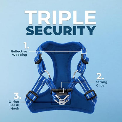 Best Pet Supplies Voyager Adjustable Dog Harness with Reflective Stripes, Heavy-Duty Full Body No Pull Vest with Leash D-Ring, Breathable All-Weather - Harness (Royal Blue), S (Chest: 15 - 18")