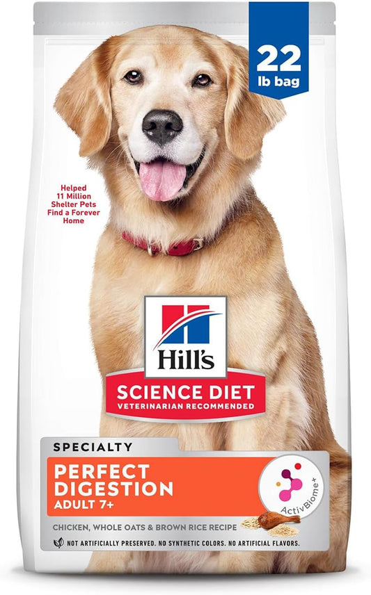 Hill's Science Diet Perfect Digestion, Senior Adult 7+, Digestive Support, Dry Dog Food, Chicken, Brown Rice, & Whole Oats, 22 lb Bag