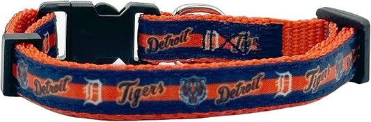 MLB CAT Collar Detroit Tigers Satin Cat Collar Baseball Team Collar for Dogs & Cats. A Shiny & Colorful Cat Collar with Ringing Bell Pendant