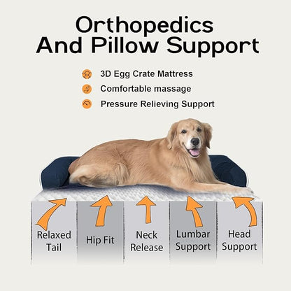 Large Dog Bed Orthopedic Washable - Waterproof with Removable Cover - Memory Foam - Beds Bolster Pet - Couch Sofa - XXL Large Big Dogs