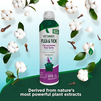 Vet’s Best Flea & Tick Flea and Tick Cat Easy Spray – Cotton Spice Scent – Natural Flea & Tick Prevention – Kills Fleas & Ticks for Cats – 14oz