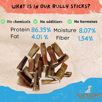 Amazing Dog Treats - Bully Stick Bites (3 Lb. Bag) Premium Dog Chews - Easily Digestible Bully Stick Dog Treat - 100% Beef Bully Bones