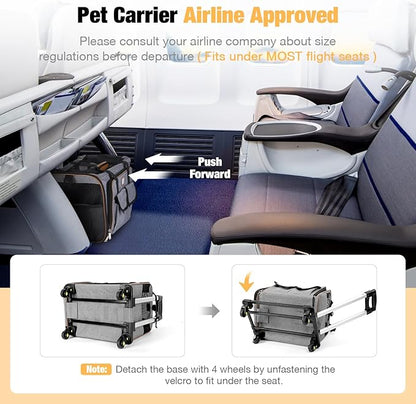 Lekereise Airline Approved Cat Dog Carrier with Wheels Expandable Rolling Pet Carrier for Medium Dogs and Cats Under 15 25LBS, Pet Travel Carrier on Wheels, Grey
