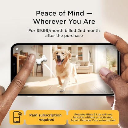 Petcube Bites 2 Lite and Care Coverage Subscription | Interactive WiFi Pet Monitoring Camera with Phone App and Treat Dispenser, 1080p HD Video, Night Vision, Sound and Motion Alerts