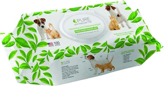 Pure and Natural Pet Grooming and Cleansing Wipes for All Pets (Unscented) 100 ct.