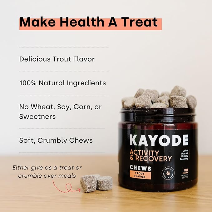 Activity & Recovery Dog Joint Chews. Glucosamine for Dogs & Omega 3. Dog Hip & Joint Supplement Made without Heat. Trout Flavor.