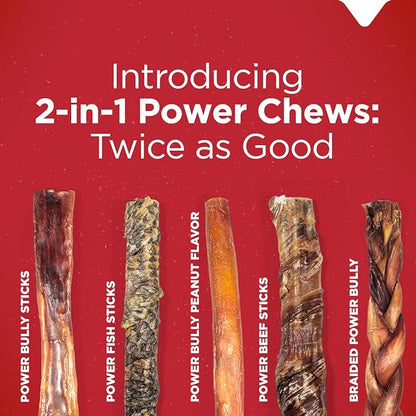 Natural Farm Braided Power Bully Sticks Dog Chews (12”, 10-Pack), 2-in-1 Power Chews: Premium Beef Cheek Wrapped in Beef Pizzle, Braided Together for a Very Long Lasting Chew, Great for Large Dogs