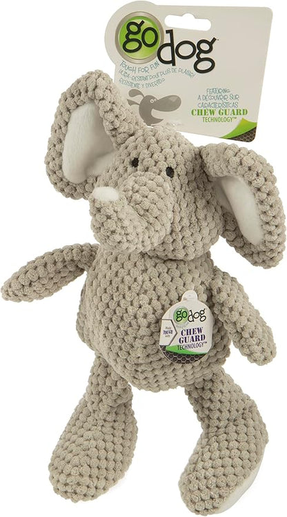 goDog Checkers Elephant Squeaky Plush Dog Toy, Chew Guard Technology - Gray, Small