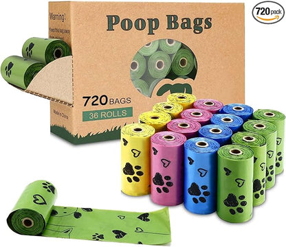 Biodegradable Dog Poop Bags: 720 Bags Extra Thick Strong Leak Proof Dog Waste Bags for Dogs with 1 Dispenser (4 Mixed Colors Green Blue Yellow Pink) -Scented