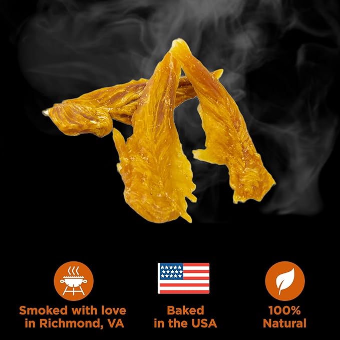 Premium Hickory Smoked Chicken Jerky Dog Treats - Dehydrated Chicken Breast Fillet Treats for Dogs - No Additives 100% Natural Protein, Chicken Jerky Treats, Dog Chews - Grain Free Dog Treats, 8 oz