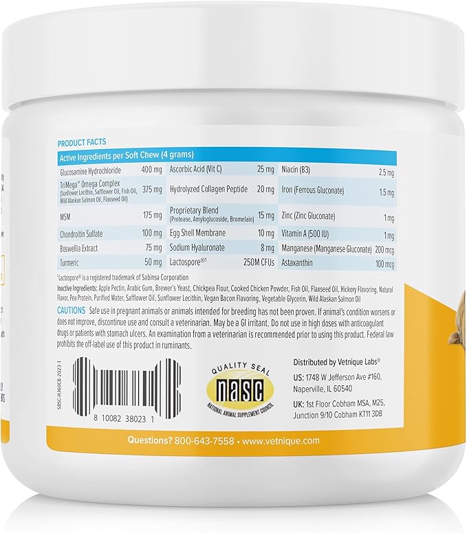 Vetnique Seniorbliss Senior Dog Joint Supplement with Glucosamine and Chondroitin for Dogs Joint Support and Healthy Cartilage Development - for Small & Large Breeds