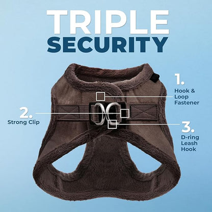 Voyager Step-In Plush Dog Harness – Soft Plush, Step In Vest Harness for Small and Medium Dogs by Best Pet Supplies - Harness (Chocolate Suede), XS (Chest: 13 - 14.5")