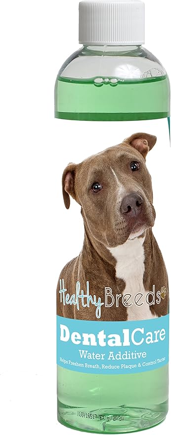 Healthy Breeds Dog Dental Care Water Additive for Pit Bull - Helps Freshen Breath, Reduce Plaque & Control Tartar - Mint Flavor - 8 oz