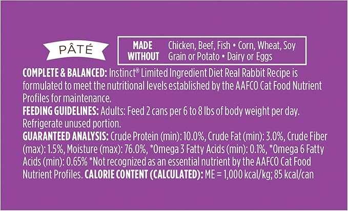 Instinct Limited Ingredient Diet Grain Free Real Rabbit Recipe Natural Wet Canned Cat Food, 3 oz. Cans (Case of 24)