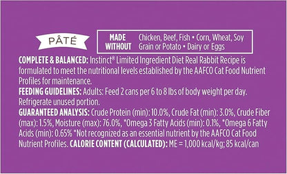 Instinct Limited Ingredient Diet Grain Free Real Rabbit Recipe Natural Wet Canned Cat Food, 3 oz. Cans (Case of 24)