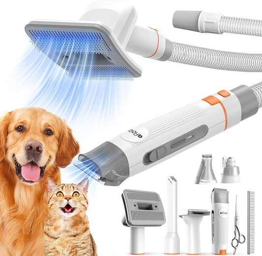 Afloia Dog Grooming Kit, 8 in 1 Dog Brush Vacuum Attachment with Dog Clippers Nail Trimmer Grinder Pet Brush Shedding Brush Comb & Scissors,for Vacuum Cleaners Like Dyson, Shark, Bissell, Eureka, etc