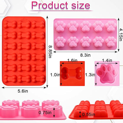 Paw Print Mold Puppy Dog Paw and Bone Silicone Molds 4pcs Dog Treat Molds Silicone Baking Mold for Puppy Treats Ice Cream Cubes Tray Biscuits Chocolate Candy Jelly Dog Snack Muffin Pan