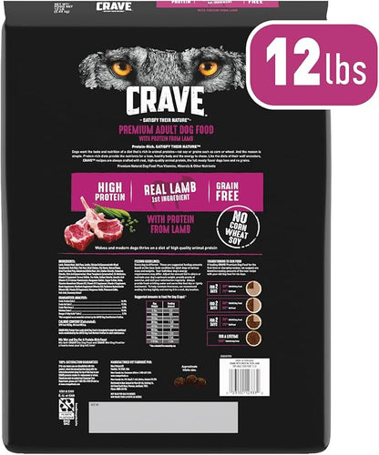 CRAVE Grain Free High Protein Adult Dry Dog Food with Lamb, 12 lb. Bag