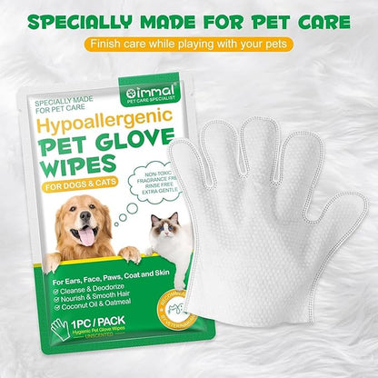 Hypoallergenic Cleaning Glove for Dog and Cat, Wipes Gloves for Dog and Cat Fur Face, Ear, Eye, Paws Cleaning Wipes Pet Wash Free Gloves, Grooming Wipes for Pet No Rinse Thick Dog Wipes Gloves 6PCS