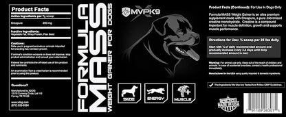 MVP K9 Formula Mass Weight Gainer for Dogs - Helps Promote Healthy Weight Gain, Size and Muscle in Dogs - Great for Skinny, Underweight, Picky Eaters. All Breed Formula, Made in USA (90 Servings)
