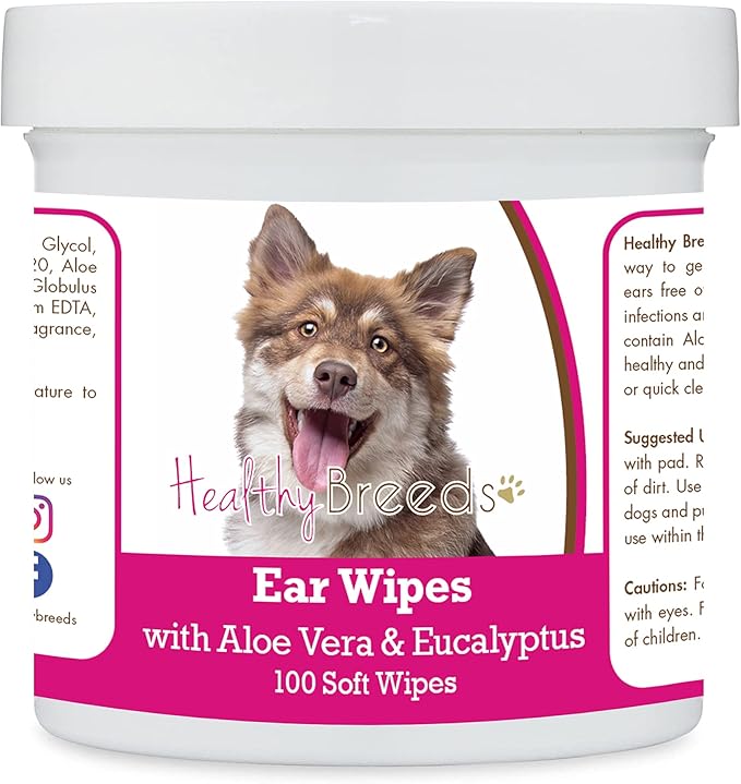Healthy Breeds Finnish Lapphund Ear Cleaning Wipes with Aloe & Eucalyptus for Dogs 100 Count