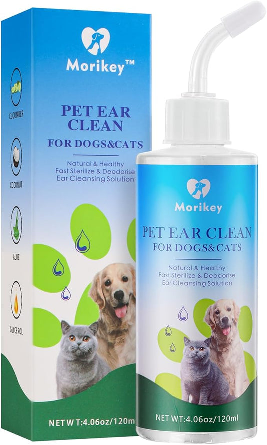 Pet Ear Cleaner Solution & Infection Treatment for Dogs & Cats, Natural Pet Cleanser Drops Helps Eliminate Odor Relieve Infections and Soothe Itchiness - 4.06oz/120ml