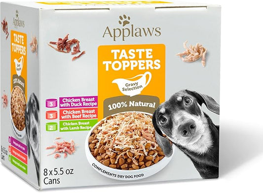 Applaws Taste Toppers, Natural Dog Food Topper, 8 Count, Limited Ingredient, Grain Free, Meal Topper for Dogs, Gravy Variety Count, 5.5oz Dog Food Cans