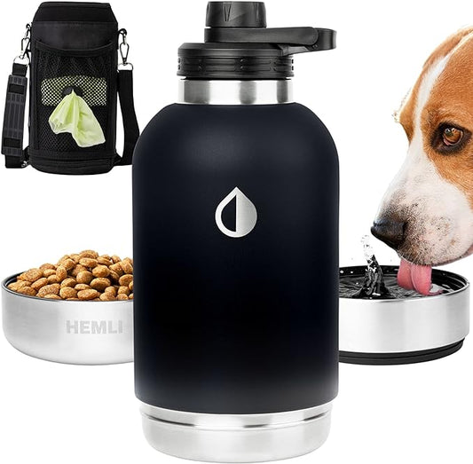 Dog Water Bottle, Insulated Dog Travel Water Bottle, Stainless Steel Pet Water Bottle Dispenser Portable Food and Water Bowl for Dogs with Carrying Case for Walking Dog Canteen Travel Kit