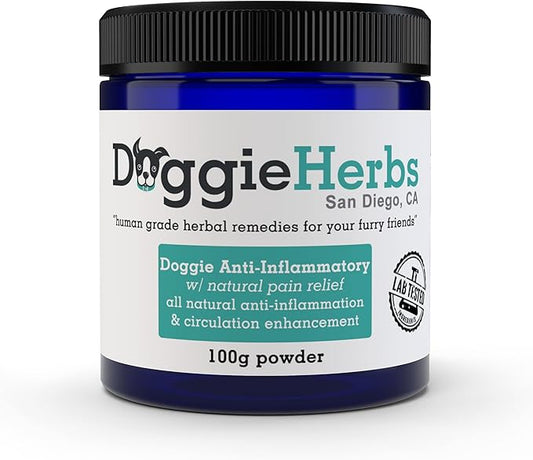 Anti-Inflammatory for Dogs w Turmeric (Curcumin) | Human Grade Dog Pain Relief, Arthritis Supplement – 100g by Doggie Herbs