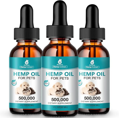 Hemp Oil for Cats and Dogs (3 Packs) Pet Hemp Drops Helps Anxiety Stress Pain Holistic Inflammation Skin Allergies Relief Joint Hip Аrthritis Sleep Aid Calm Tincture Oils, Organic Extract Treats