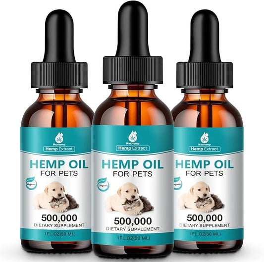 Hemp Oil for Cats and Dogs (3 Packs) Pet Hemp Drops Helps Anxiety Stress Pain Holistic Inflammation Skin Allergies Relief Joint Hip Аrthritis Sleep Aid Calm Tincture Oils, Organic Extract Treats