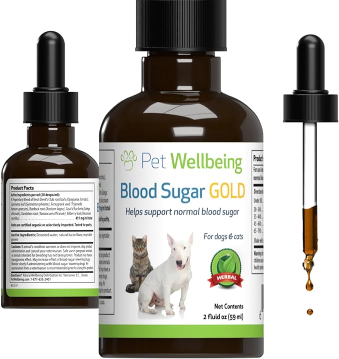 Pet Wellbeing Blood Sugar Gold for Dogs - Vet-Formulated - Supports Blood Sugar Balance, Healthy Pancreas & Liver - Natural Herbal Supplement 2 oz (59 ml)