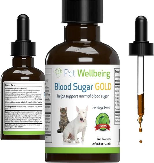 Pet Wellbeing Blood Sugar Gold for Dogs - Vet-Formulated - Supports Blood Sugar Balance, Healthy Pancreas & Liver - Natural Herbal Supplement 2 oz (59 ml)
