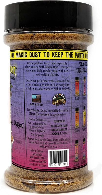 Wild Meadow Farms - Magic Dust Duck Jerky Topper, Single Protein Pet Food Topper for Dogs & Cats, Enhance Flavor & Elevate Mealtime Excitement for Picky Eaters, Made in USA - 8 Ounce Bottle