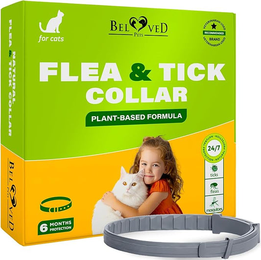 Natural Flea & Tick Collar for Cats - 12 Months Control of Best Prevention & Safe Treatment - Anti Fleas and Ticks Essential Oil Repellent (1 pack)